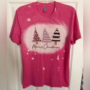 Gildan Pink Festive Christmas Trees Tee